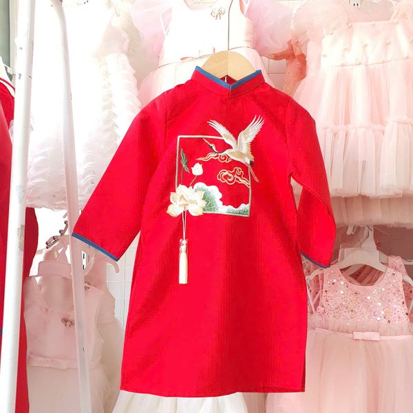  Áo dài cho bé trai thêu hoa sen chim hạt AD04 _ Beekids 