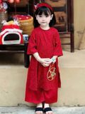  AD10 _ Bộ áo dài đỏ bé gái mặc Tết áo chất gấm phối quần lụa siêu mềm mịn _ Beekids 