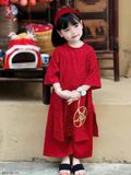  AD10 _ Bộ áo dài đỏ bé gái mặc Tết áo chất gấm phối quần lụa siêu mềm mịn _ Beekids 