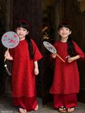  AD10 _ Bộ áo dài đỏ bé gái mặc Tết áo chất gấm phối quần lụa siêu mềm mịn _ Beekids 