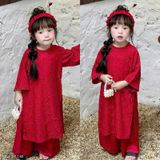  AD10 _ Bộ áo dài đỏ bé gái mặc Tết áo chất gấm phối quần lụa siêu mềm mịn _ Beekids 