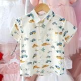  Set bộ bé trai áo sơ mi họa tiết ô tô máy bay S34 _ Beekids 