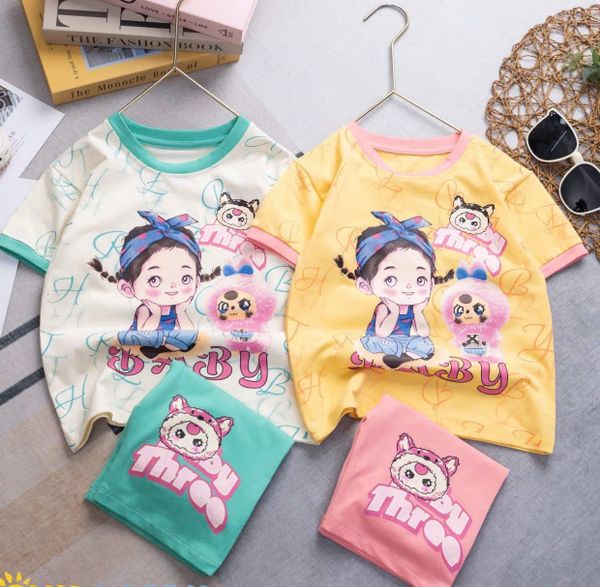  DB16 _ Bộ thun ngố bé gái họa tiết Baby Three cô gái dễ thương _ Beekids 