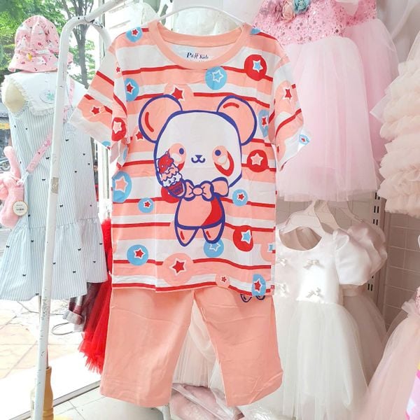  DB25 _ Đồ bộ lửng bé gái họa tiết gấu ngôi sao chất cotton mềm mát _ Beekids 