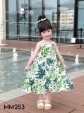  D33 _ Đầm hè đuôi cá bé gái họa tiết lá cây xanh mát _ Beekids 