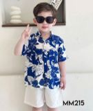 S40 _ Set bé trai mặc đi biển, du lịch áo sơ mi hoạ tiết lá cây phối quần ngắn _ Beekids 