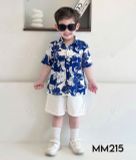  S40 _ Set bé trai mặc đi biển, du lịch áo sơ mi hoạ tiết lá cây phối quần ngắn _ Beekids 