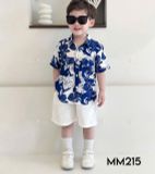  S40 _ Set bé trai mặc đi biển, du lịch áo sơ mi hoạ tiết lá cây phối quần ngắn _ Beekids 