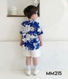  S40 _ Set bé trai mặc đi biển, du lịch áo sơ mi hoạ tiết lá cây phối quần ngắn _ Beekids 
