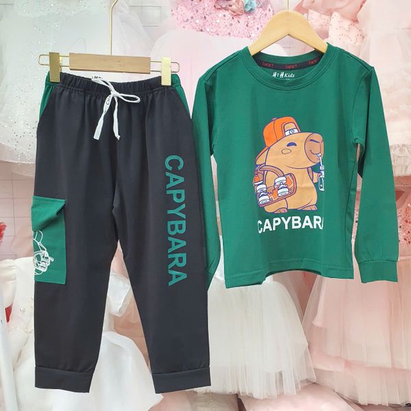  DB36 _ Bộ thun dài tay bé trai mặc ngủ họa tiết Capybara vô cùng dễ thương _ Beekids 