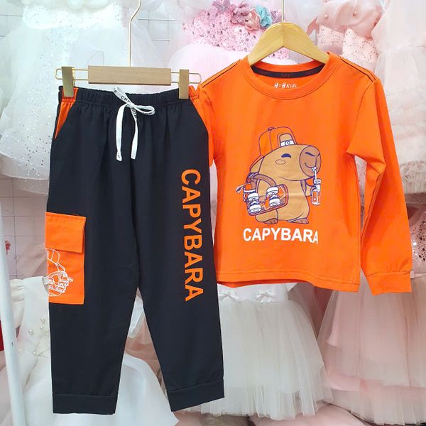  DB36 _ Bộ thun dài tay bé trai mặc ngủ họa tiết Capybara vô cùng dễ thương _ Beekids 
