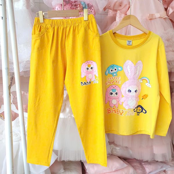  DB38 _ Bộ thun dài tay bé gái từ 12 đến 50kg họa tiết Baby Three cầu vồng dễ thương _ Beekids 