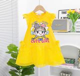  D35 _  Đầm thun bé gái phối voan tay cánh tiên họa tiết cô gái đáng yêu _ Beekids 
