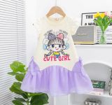  D35 _  Đầm thun bé gái phối voan tay cánh tiên họa tiết cô gái đáng yêu _ Beekids 