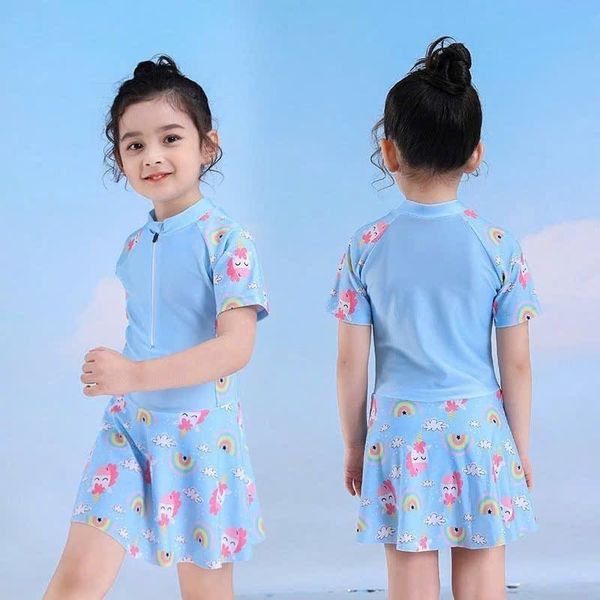  BB07 _ Đồ bơi bé gái liền thân dạng váy họa tiết Pony cầu vồng dễ thương _ Beekids 