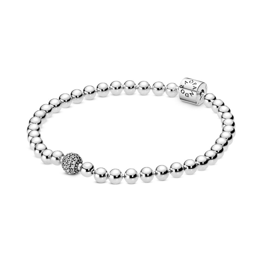 Vòng Tay Pandora Signature Bạc Khóa Trụ Chuỗi Hạt Đính Đá - Pandora