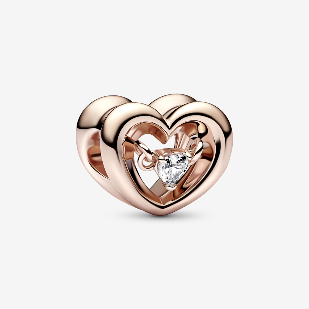 Charm Pandora Moments Mạ Vàng Hồng 14K Trái Tim Đính Đá Trung Tâm