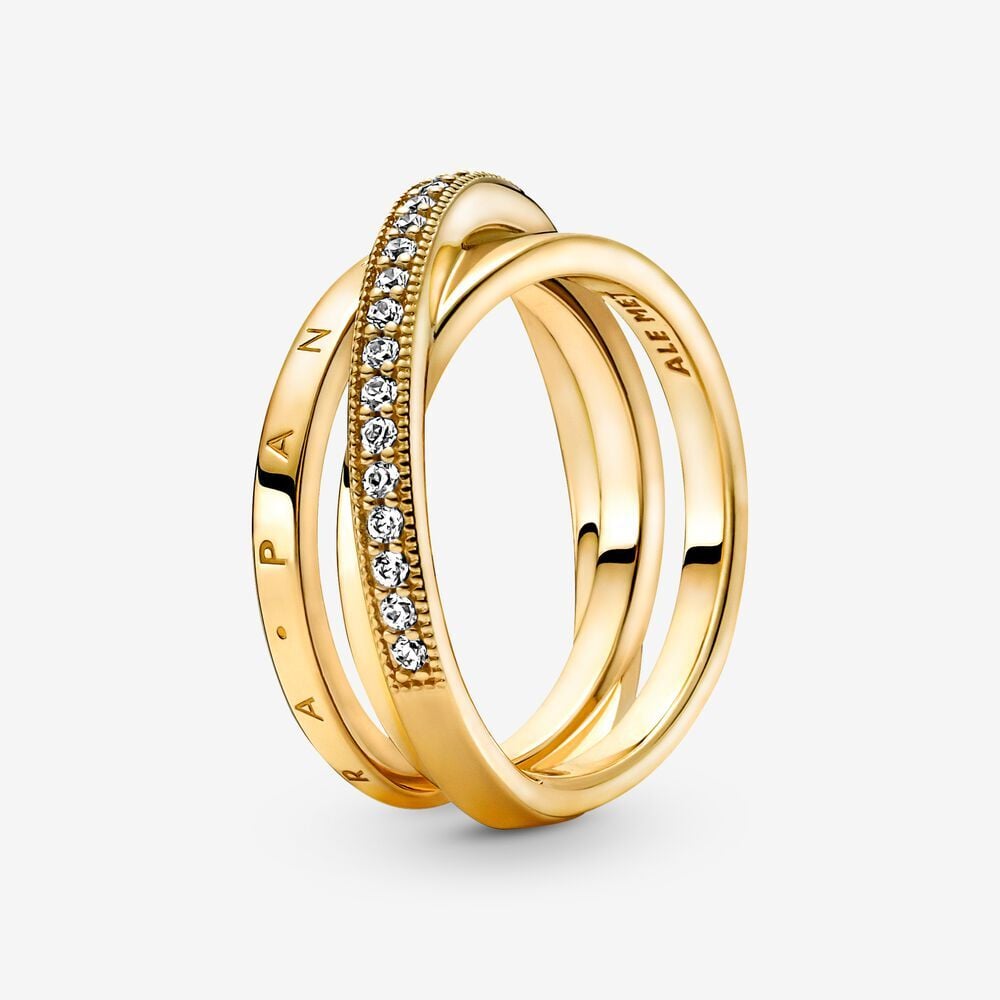 Nhẫn Pandora Signature Mạ Vàng Hồng 14k Đan Chéo - Pandora
