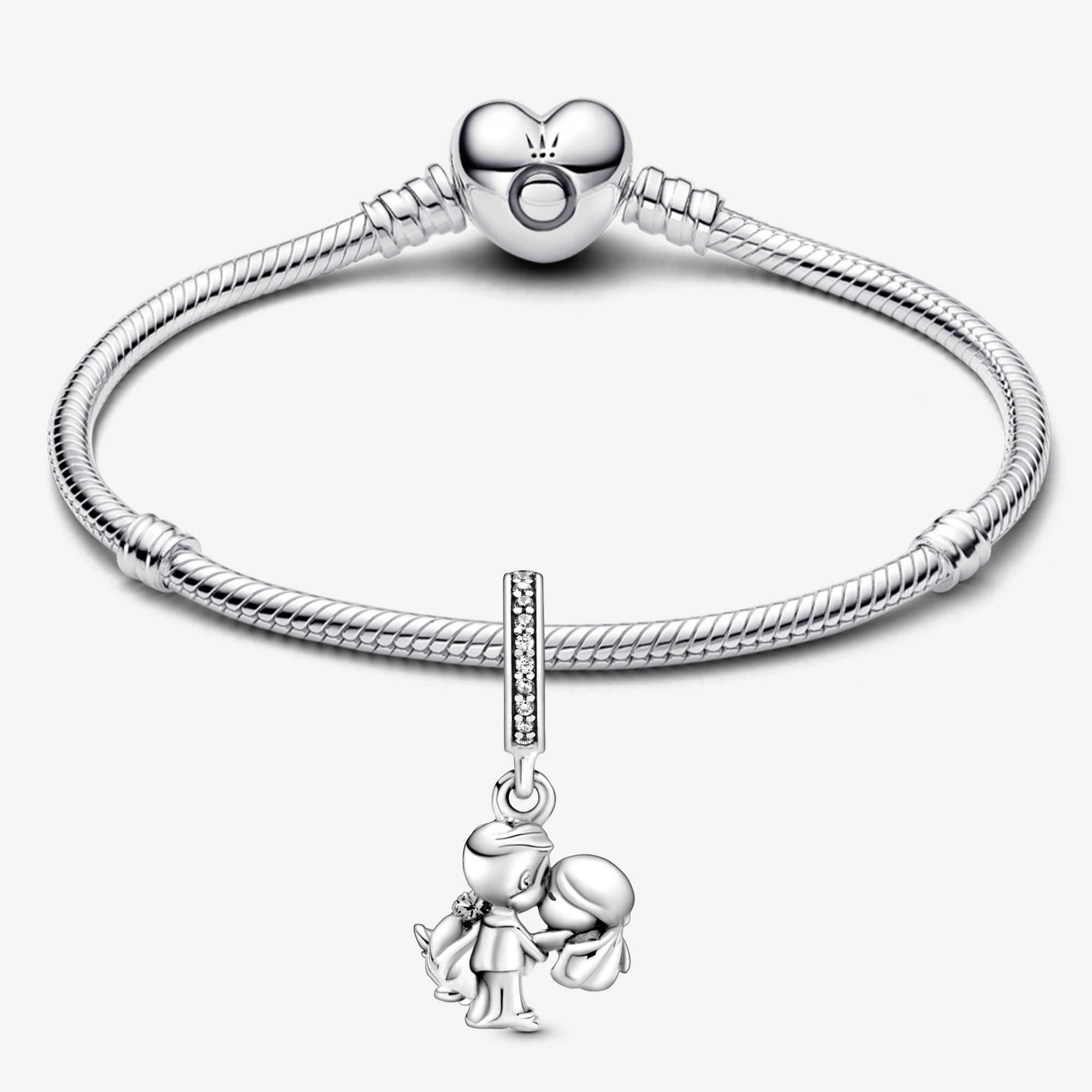 Bộ Vòng Charm Pandora Khóa Tim Kèm Charm Cặp Đôi