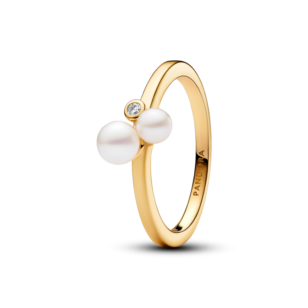 Nhẫn Pandora Timeless Mạ Vàng 14K Đính Ngọc Trai Đôi - Pandora