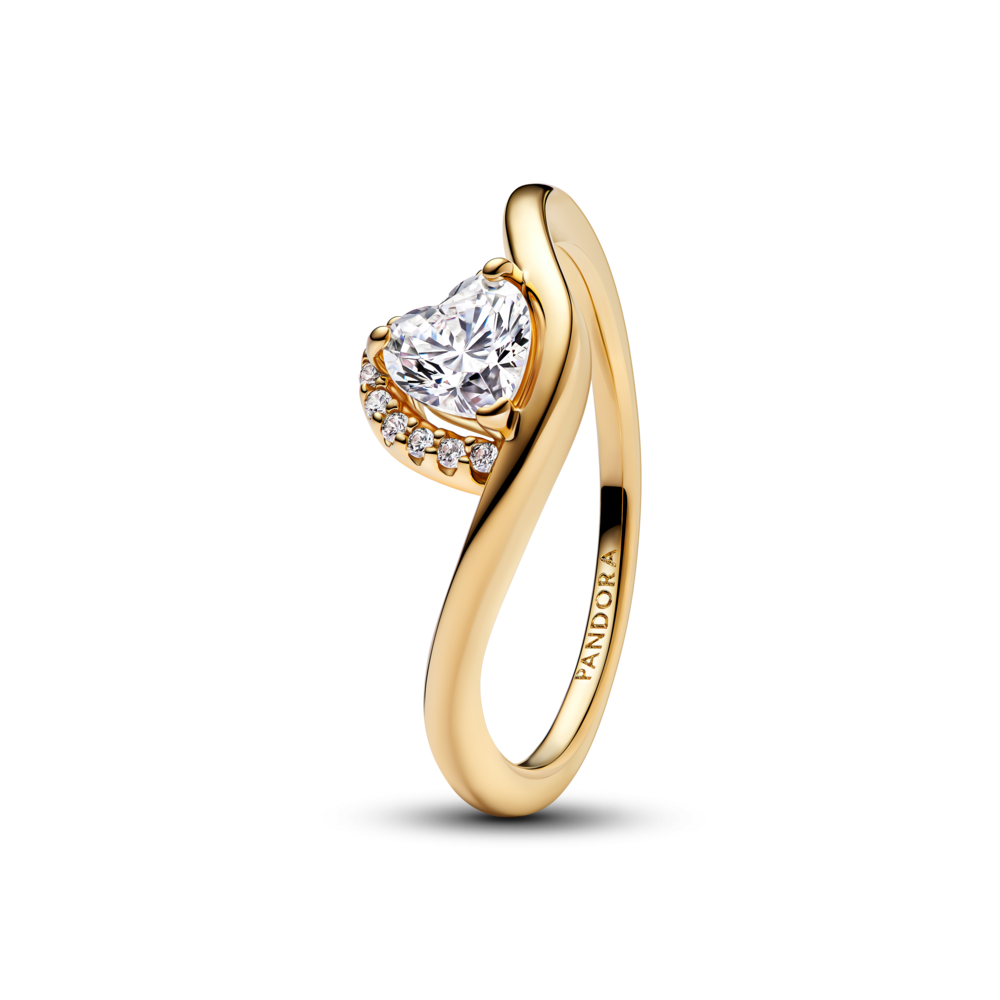 Nhẫn Mạ Vàng 14K Lượn Sóng Đính Đá Trái Tim - Pandora