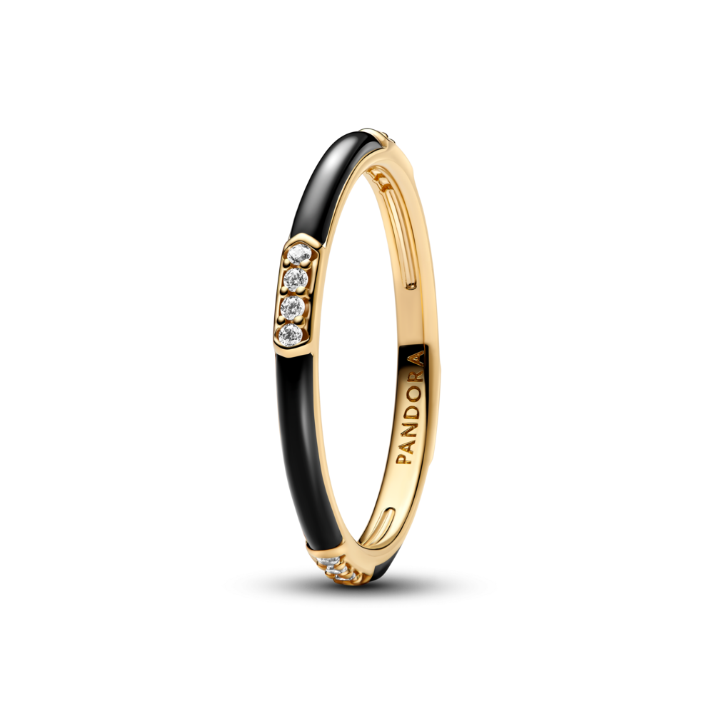 Nhẫn Mạ Vàng 14K Đính Đá Tráng Men Đen - Pandora