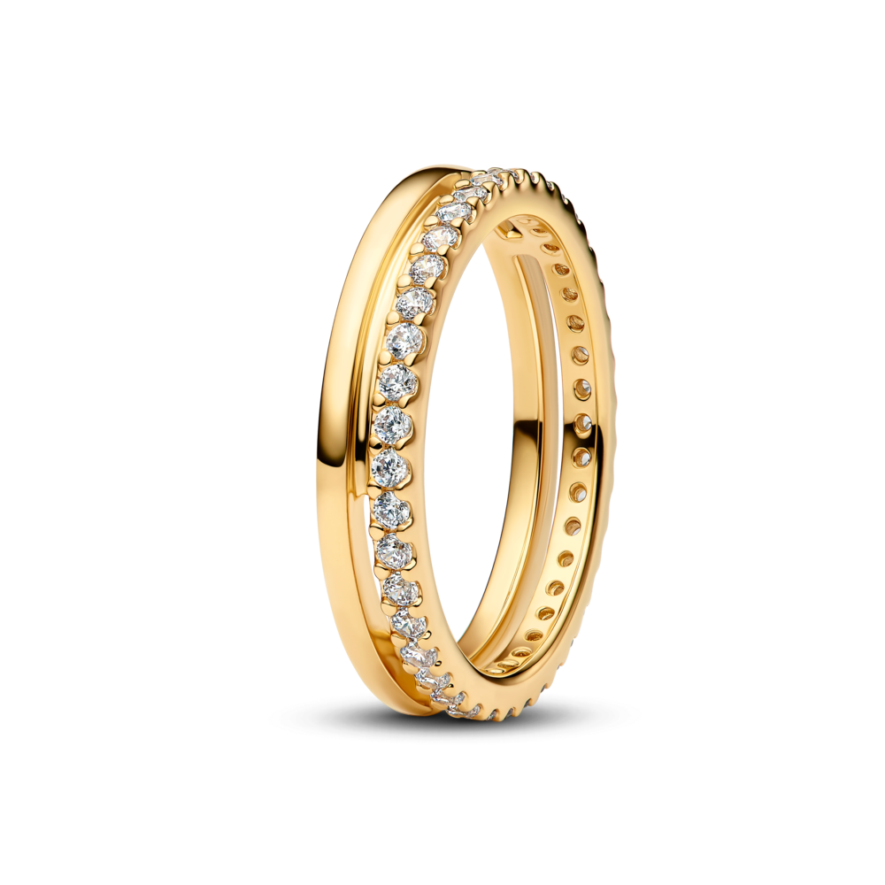 Nhẫn Timeless Mạ Vàng 14K Hai Vòng Đính Đá Tinh Tế - Pandora