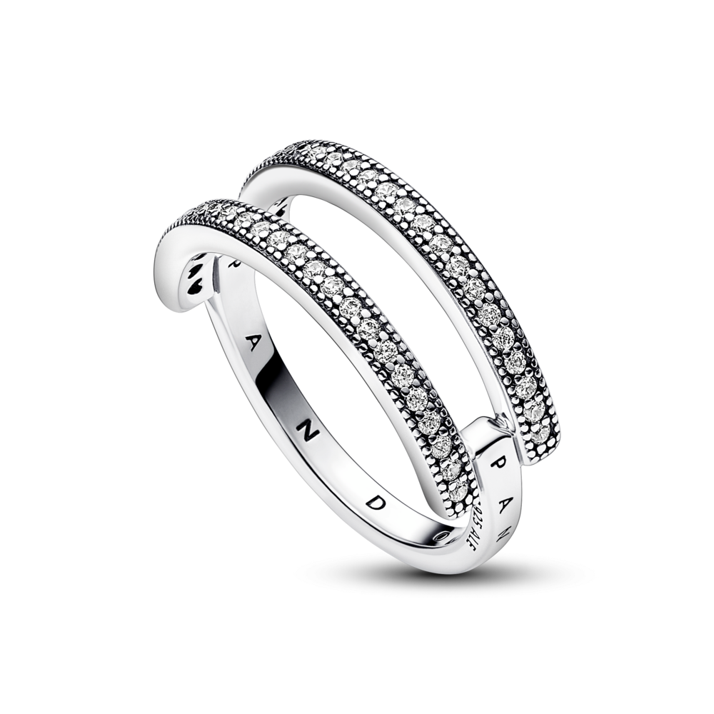 Nhẫn Bạc Pandora Signature Dải Đôi Đính Đá - Pandora