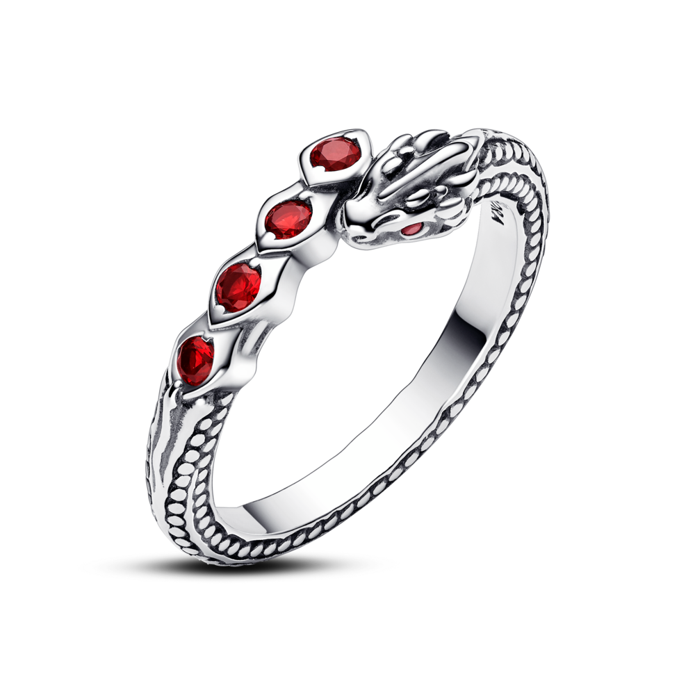 Nhẫn Bạc Game Of Thrones x Pandora Hình Rồng Đính Pha Lê Đỏ Salsa