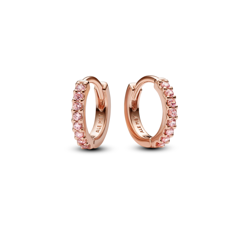 Hoa Tai Pandora Timless Mạ Vàng Hồng 14K Tròn Đính Đá - Pandora