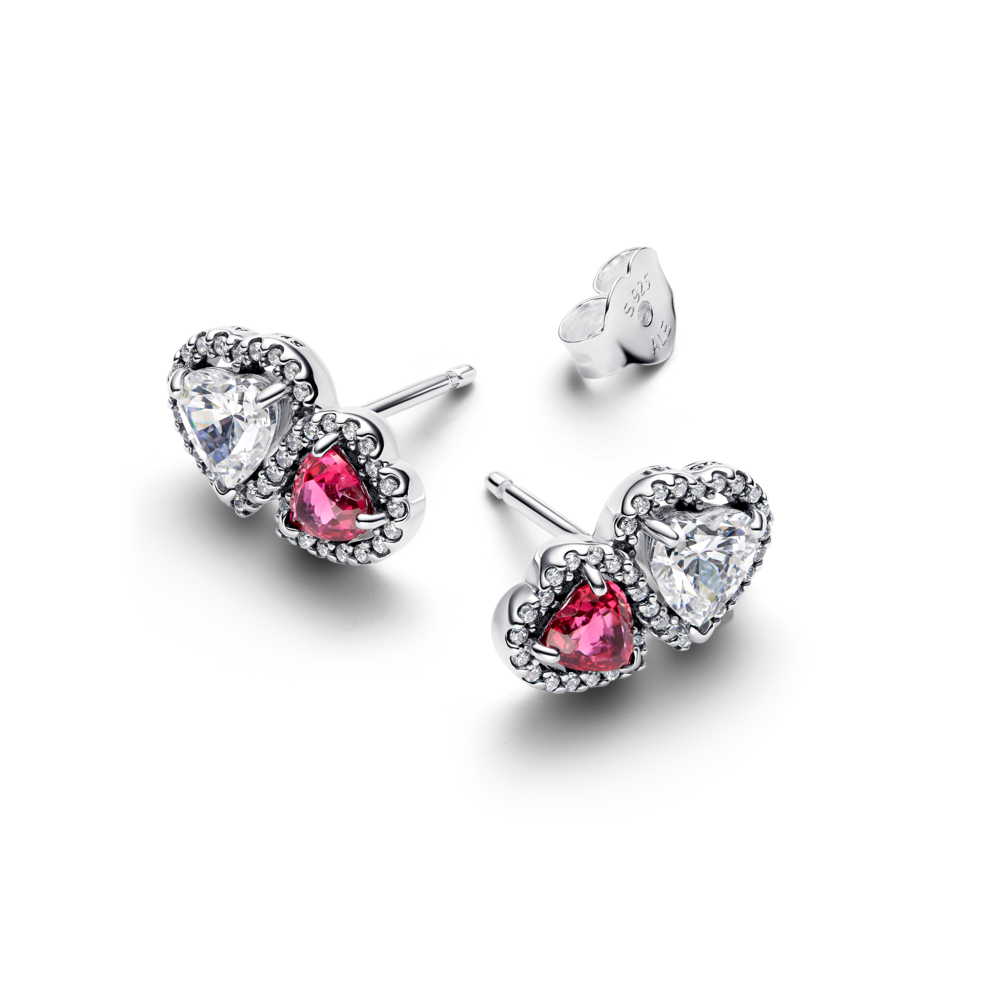 Hoa Tai Bạc Halo Trái Tim Trắng Đỏ - Pandora