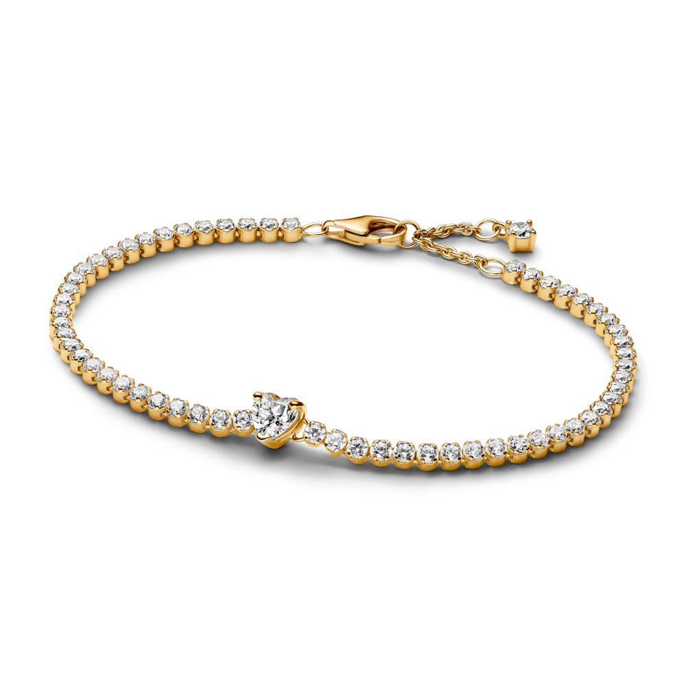 Vòng Tennis Pandora Mạ Vàng 14K Trái Tim Đính Đá - Pandora