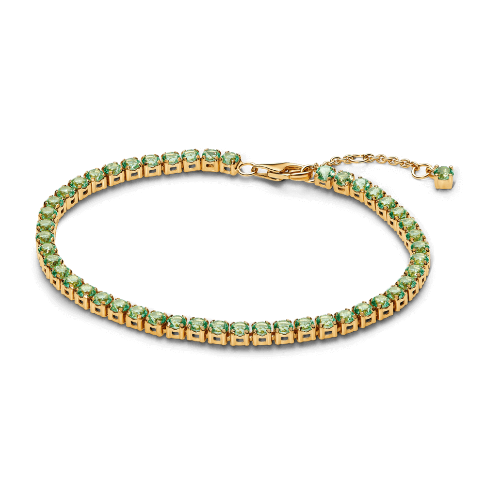 Vòng pandora tennis mạ vàng 14k đính đá xanh lá - Pandora