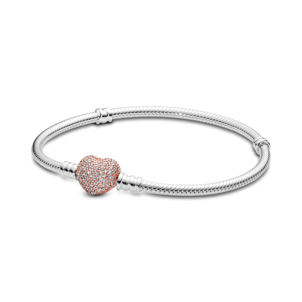 Vòng Mạ Vàng Hồng 14k Khóa Tim Đính Đá - Pandora