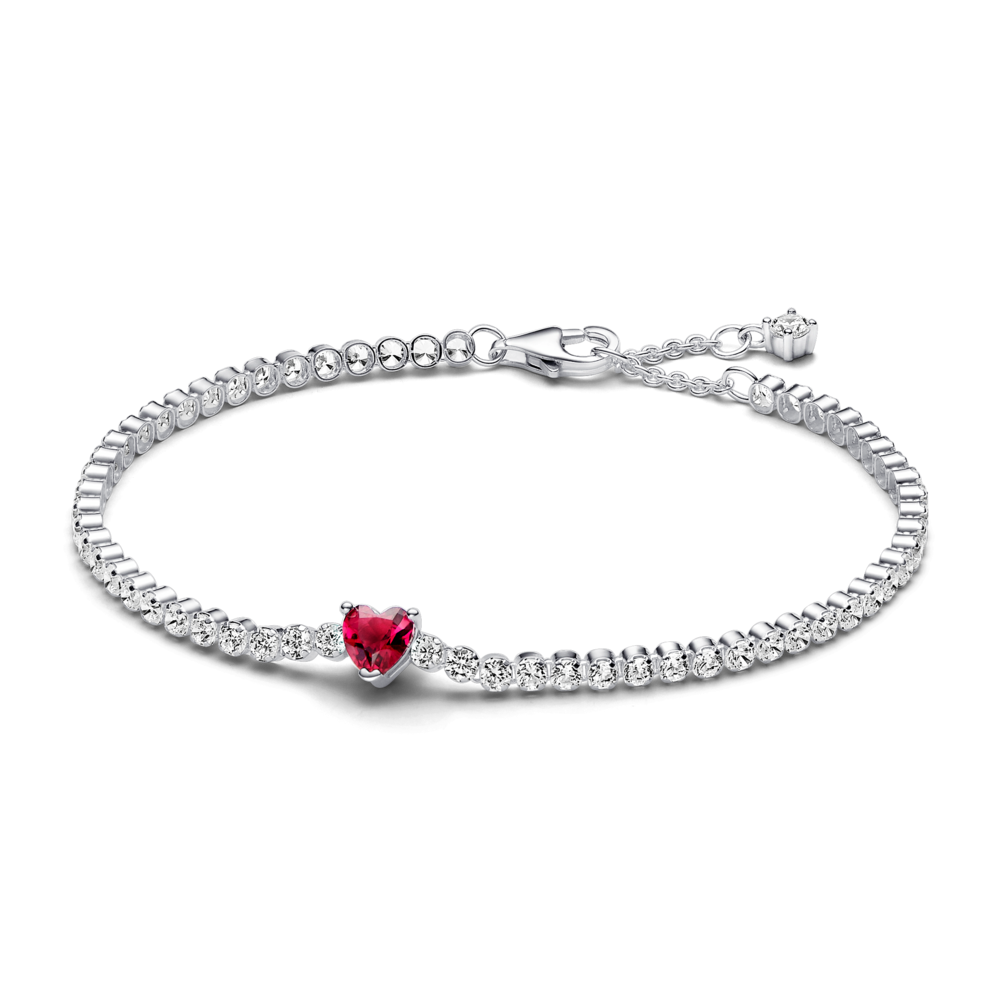 Vòng Tennis Bạc Trái Tim Đính Đá Đỏ - Pandora