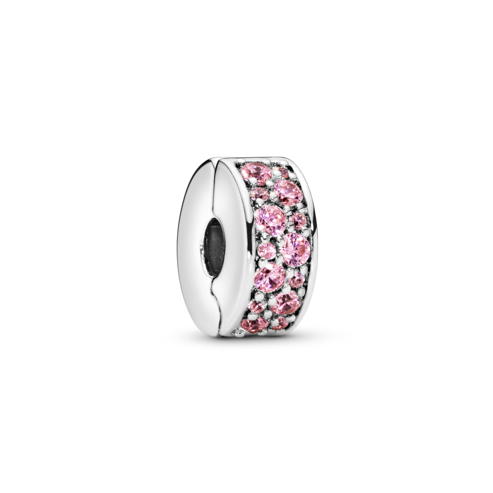 Charm Bấm Bạc Pandora Đính Đá CZ Hồng - Pandora