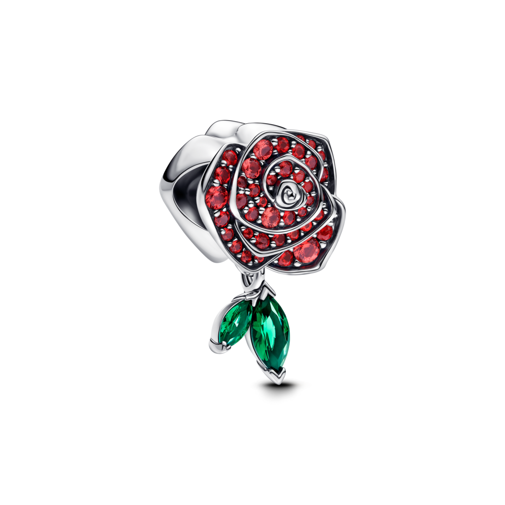 Charm pandora bạc hoa hồng đỏ đính đá - Pandora