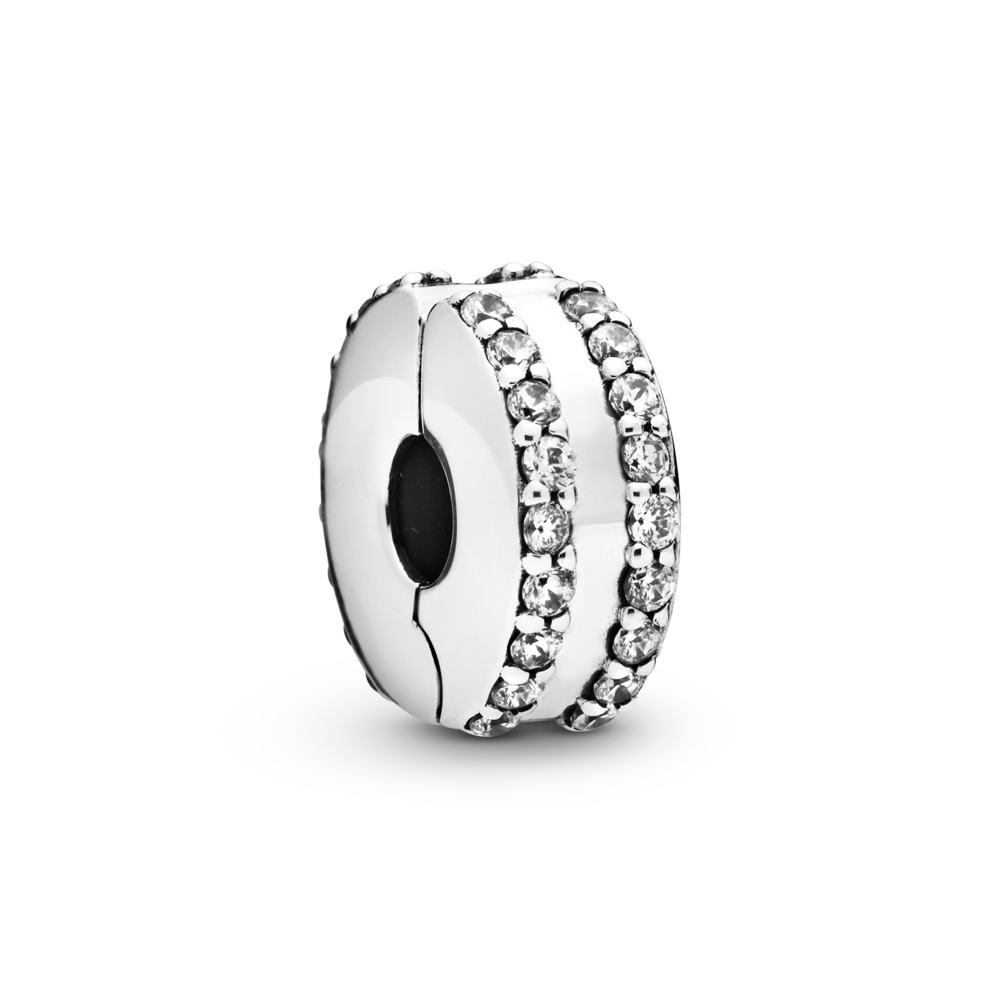 Charm bấm pandora bạc đính đá hai đường song song - Pandora