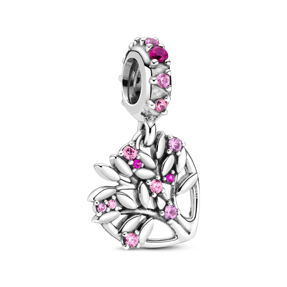 Charm treo bạc cây gia đình đính đá hồng - Pandora