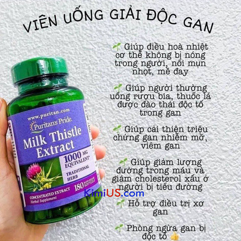  Milk Thistle Extract Puritan’s Pride 1000mg 180 viên - Viên uống bổ gan của Mỹ 