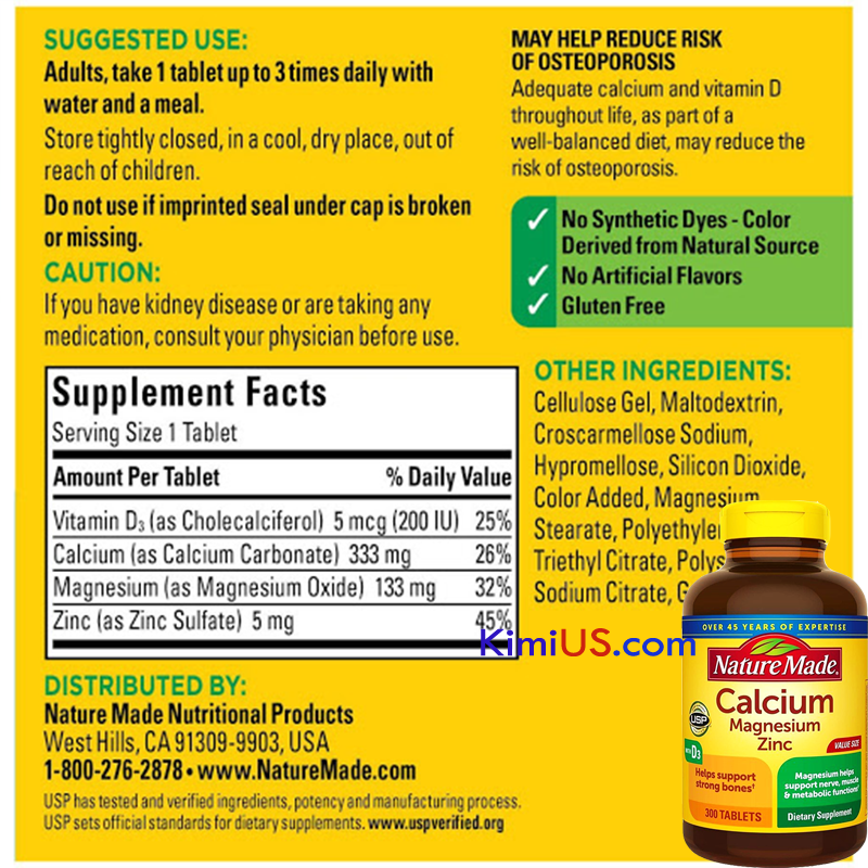  Viên uống Nature Made Calcium Magnesium Zinc 300 viên của Mỹ - GG 