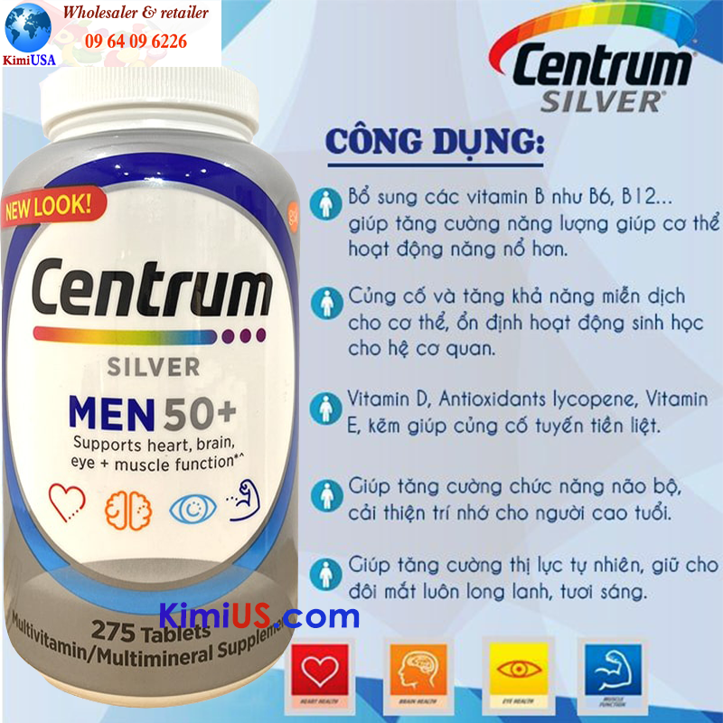  Centrum Silver men 50+ 275 viên - Viên uống bổ sung đa vitamin cho nam trên 50 tuổi của Mỹ 