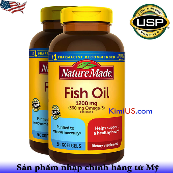  Dầu cá Nature Made Fish Oil 1200mg 360mg Omega 3 200 viên của Mỹ 