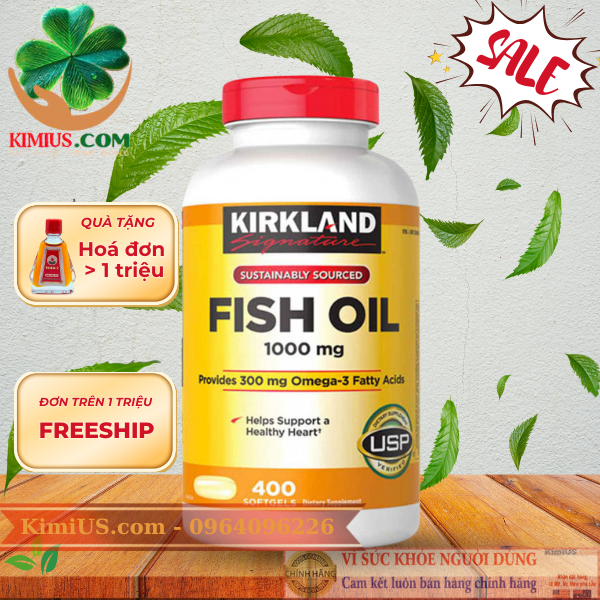  Viên uống Fish oil Omega 3 1.000mg Kirkland 400 viên chính hãng của Mỹ - GG 