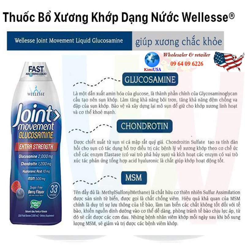  Glucosamine Nước Joint Movement Glucosamine 1000ml- hỗ trợ xương khớp cực kỳ hiệu quả của Mỹ (cao cấp) 