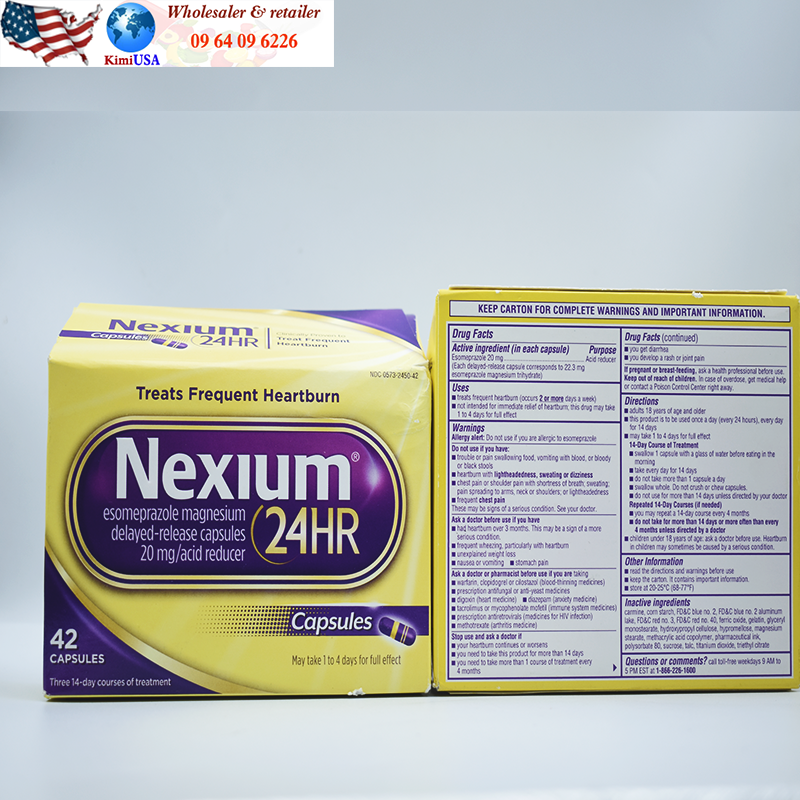  Nexium 20mg 24hr – Viên uống hỗ trợ điều trị viêm loét dạ dày, ợ nóng 