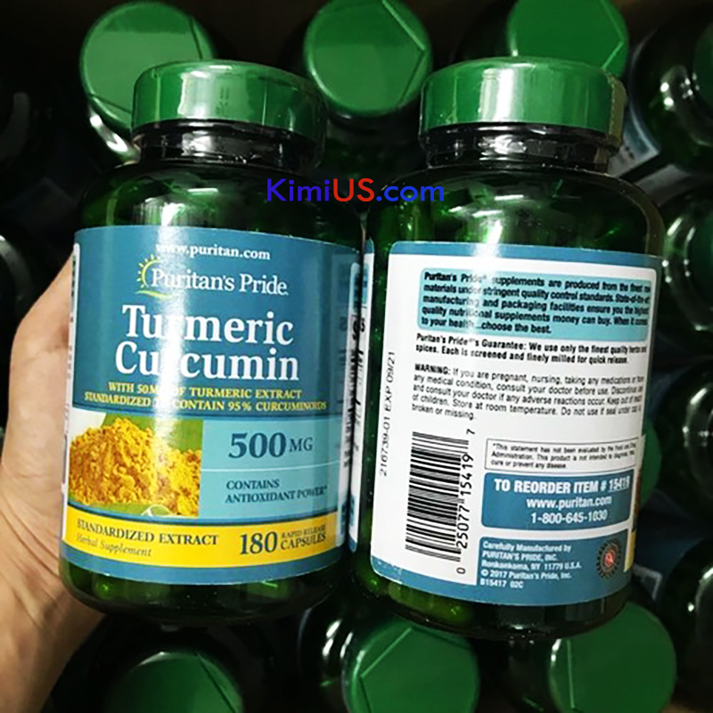  Tinh chất nghệ vàng Turmeric curcumin Puritan's Pride 500mg 180 viên của Mỹ 