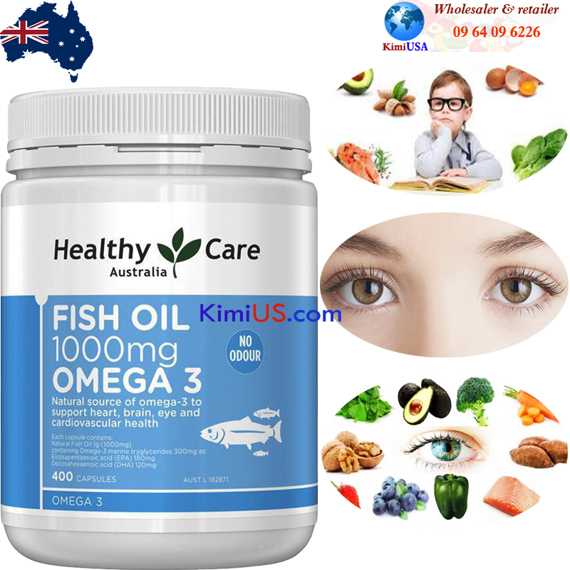  Dầu cá tự nhiên Healthy Care Fish Oil Omega-3 1000mg 400 viên của Úc 