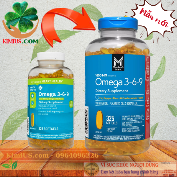  Omega 3-6-9 1600mg support heart health 325v - Viên uống hỗ trợ t͟i͟m͟ ͟m͟ạ͟c͟h͟,͟ ͟t͟r͟í͟ ͟n͟ã͟o͟ của Mỹ - GG 