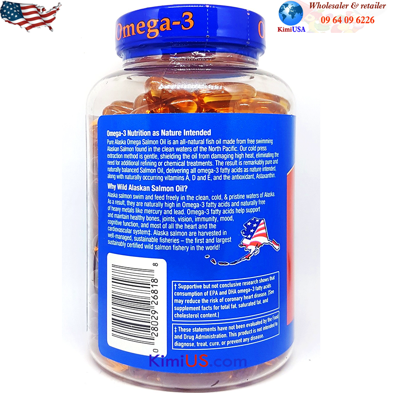  Dầu cá hồi Pure Alaska Omega-3 Wild Salmon Oil 1000mg 210 viên của Mỹ 